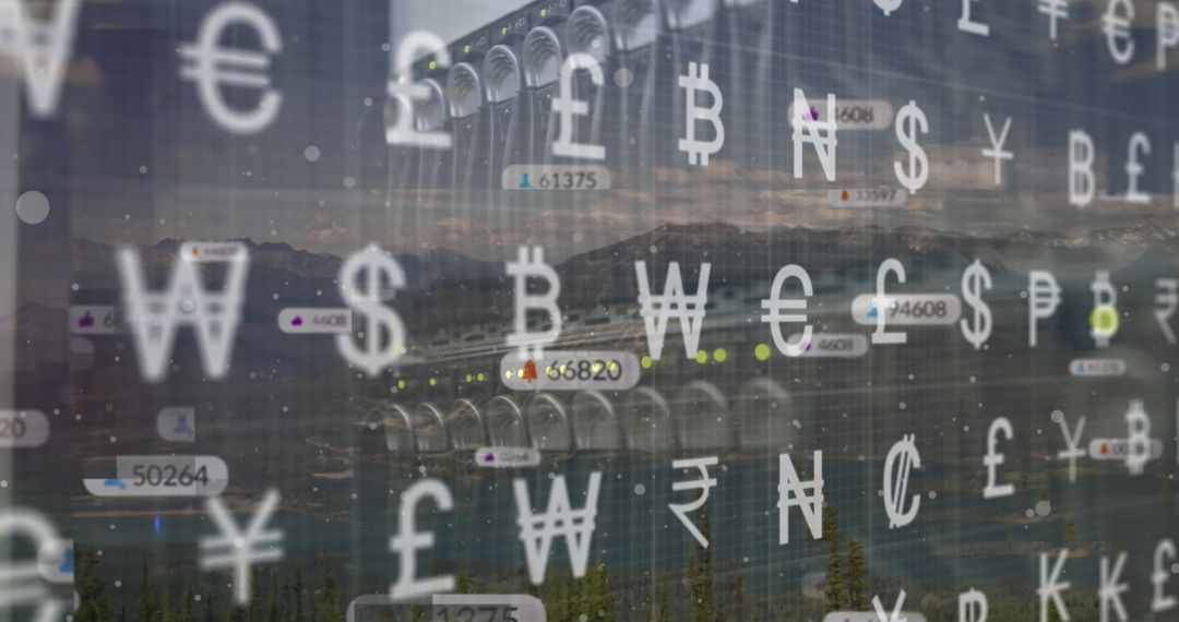 Digital Currency Symbols Overlaying Server Technology