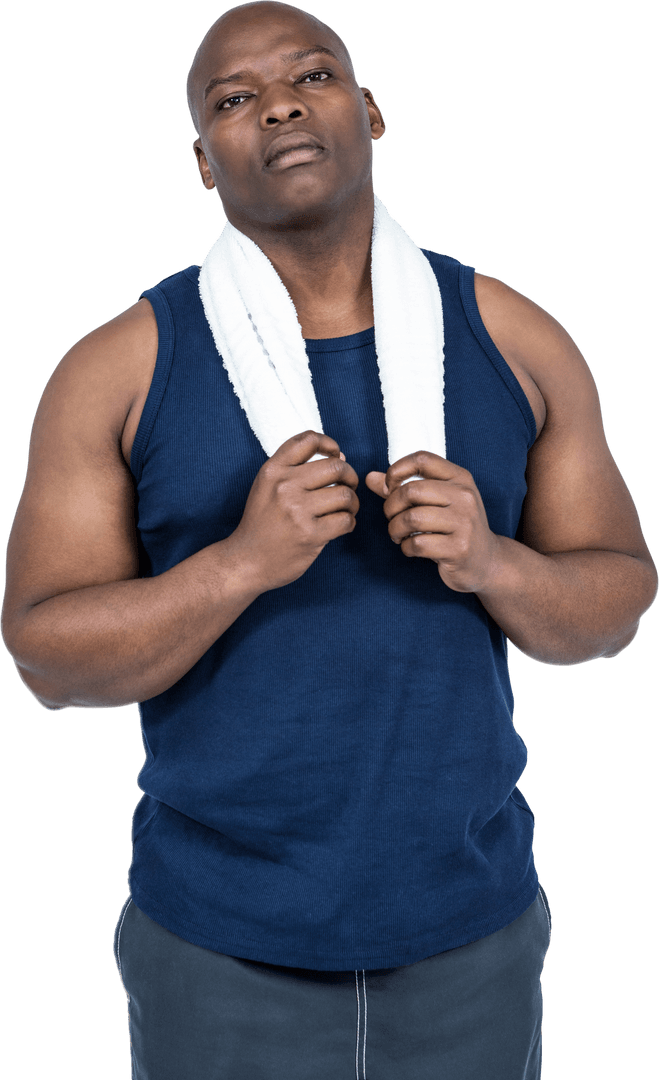 Muscular Man Posing Confidently with Towel on Shoulders Transparent Background