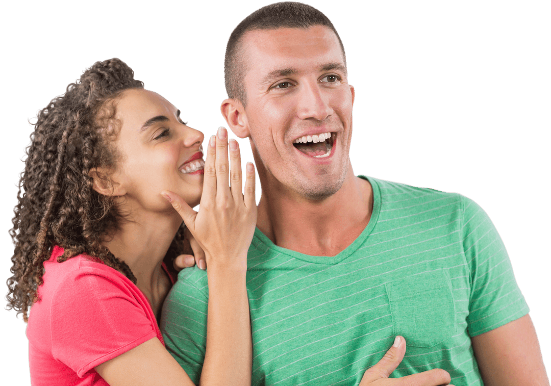Smiling Woman Whispering Secret to Man Isolated Transparent