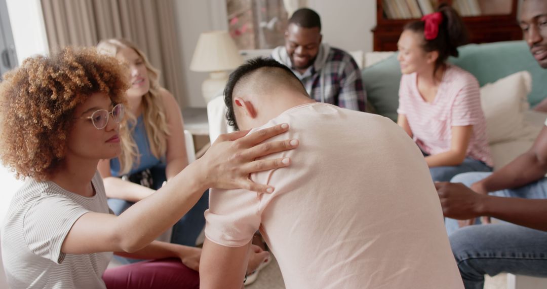 Supportive Friendship Group Comforting in Living Room - Free Images, Stock Photos and Pictures on Pikwizard.com