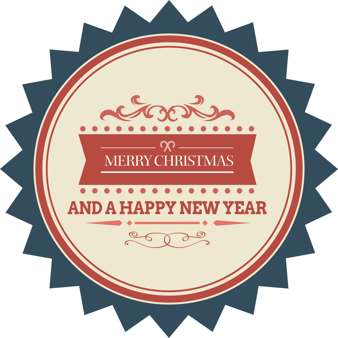 Transparent Christmas and New Year Badge with Festive Text
