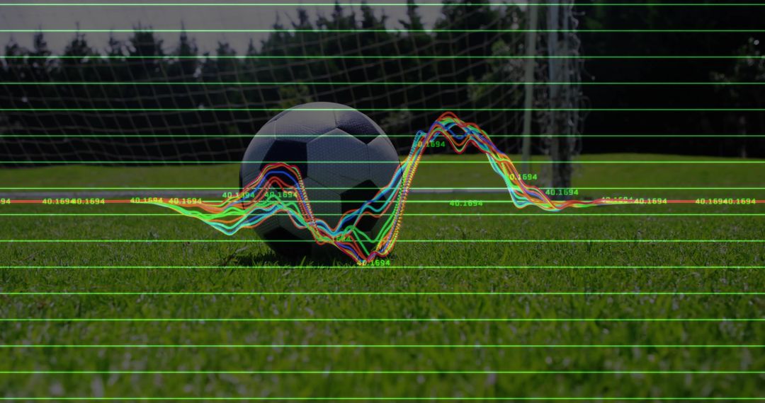 Soccer Ball on Field with Data Visualization Overlay