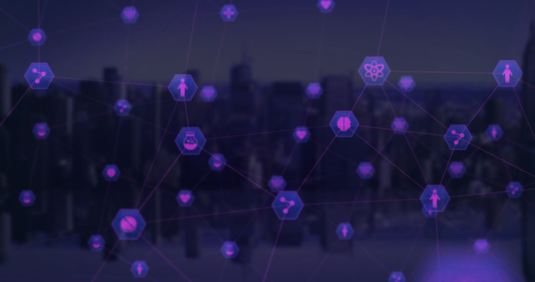 Digital Health Technology Network Over Cityscape