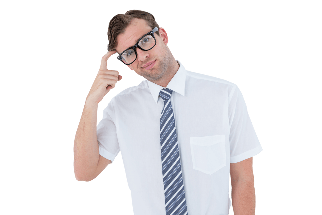 Transparent Image of Geeky Businessman with Behemetic Tie Thinking