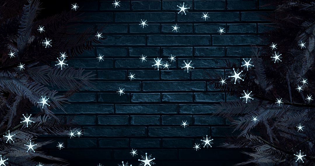 Snowy Fir Trees Against Brick Wall for Festive Atmosphere