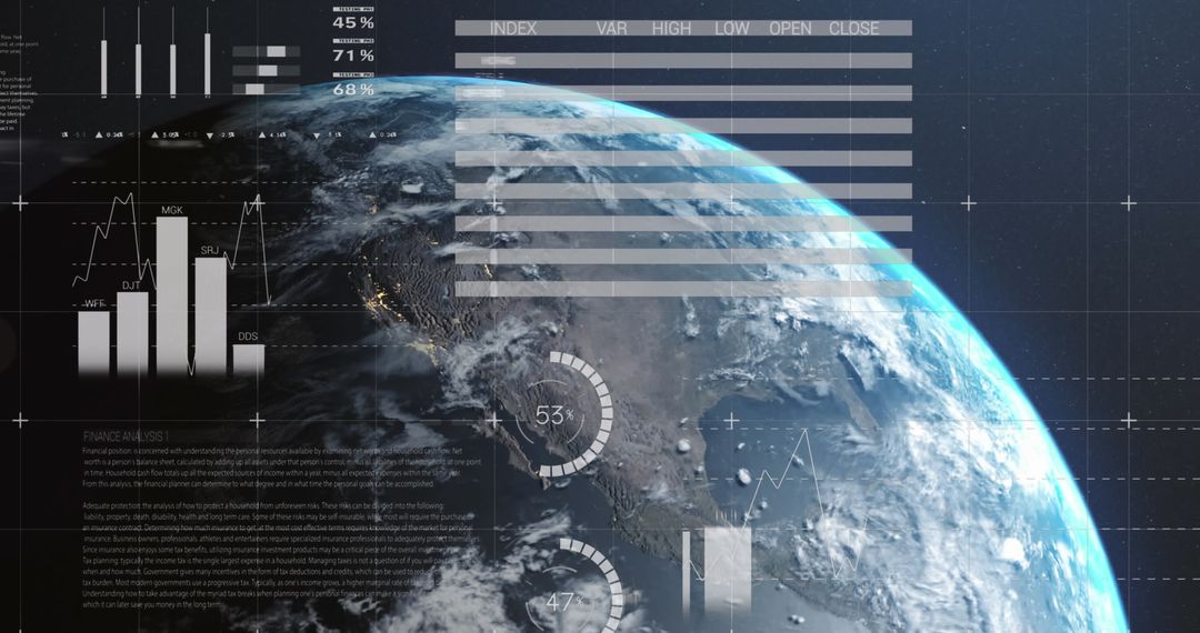 Digital Interface of Earth with Financial Data Graphics