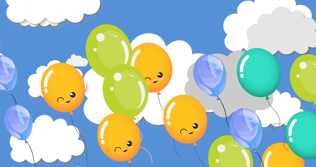 Playful Balloons Floating in a Cloud-Filled Sky