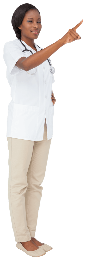 Confident Doctor Pointing Out Direction on Transparent Background