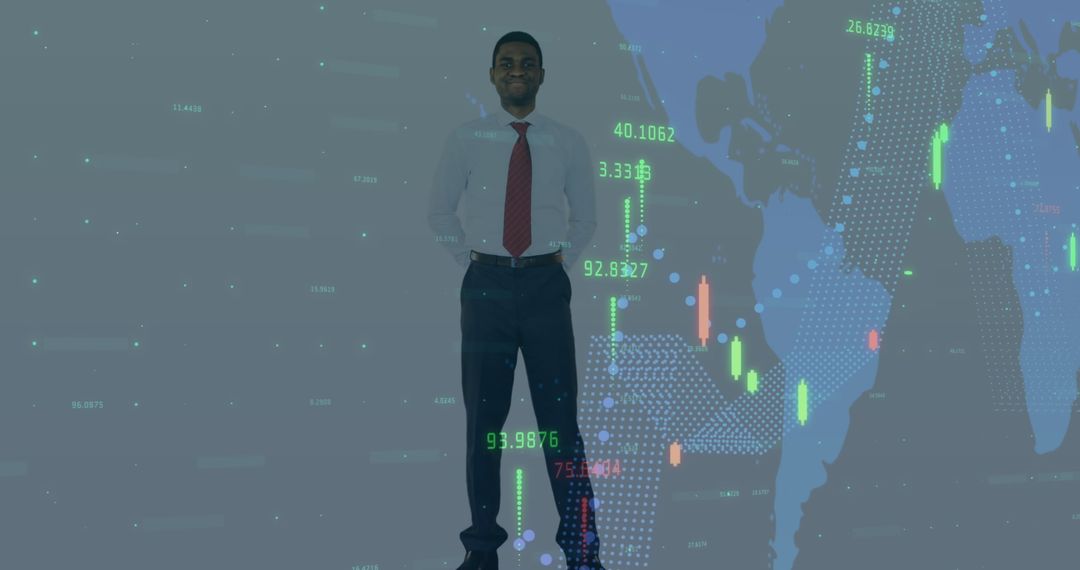 Businessman Overlaid with Global Financial Data and Charts