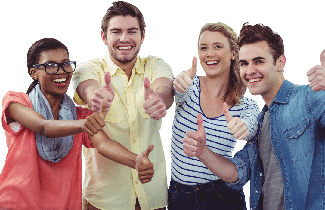 Diverse Team Expressing Happiness with Thumbs Up Gesture Transparent Background