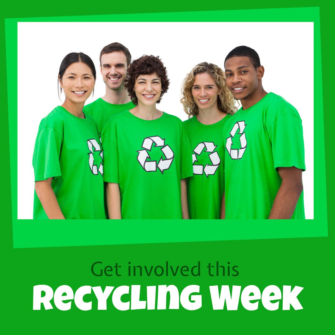 Smiling Multiracial Volunteers Promoting Recycling Week