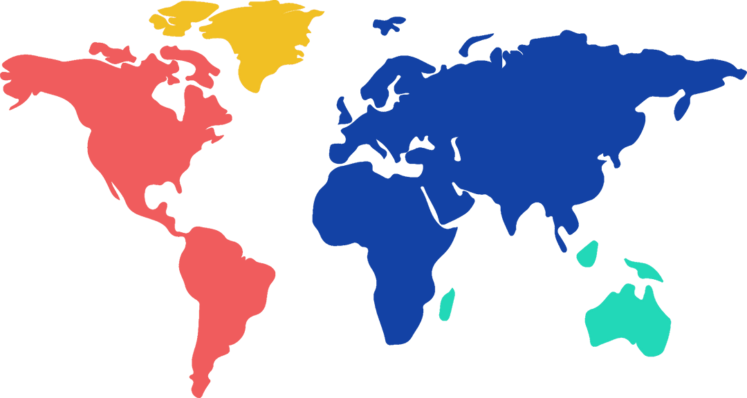 Colorful Transparent World Map Illustration with Continent Highlights