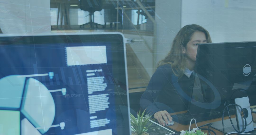 Biracial Businesswoman Analyzing Data in Modern Office Setting