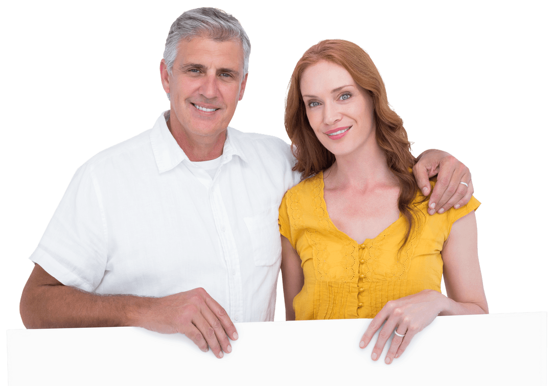 Casual Couple Displaying Blank Poster with Smile on Transparent Background