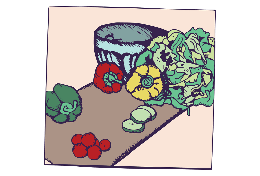 Colorful Vegetables on Cutting Board with Transparent Background