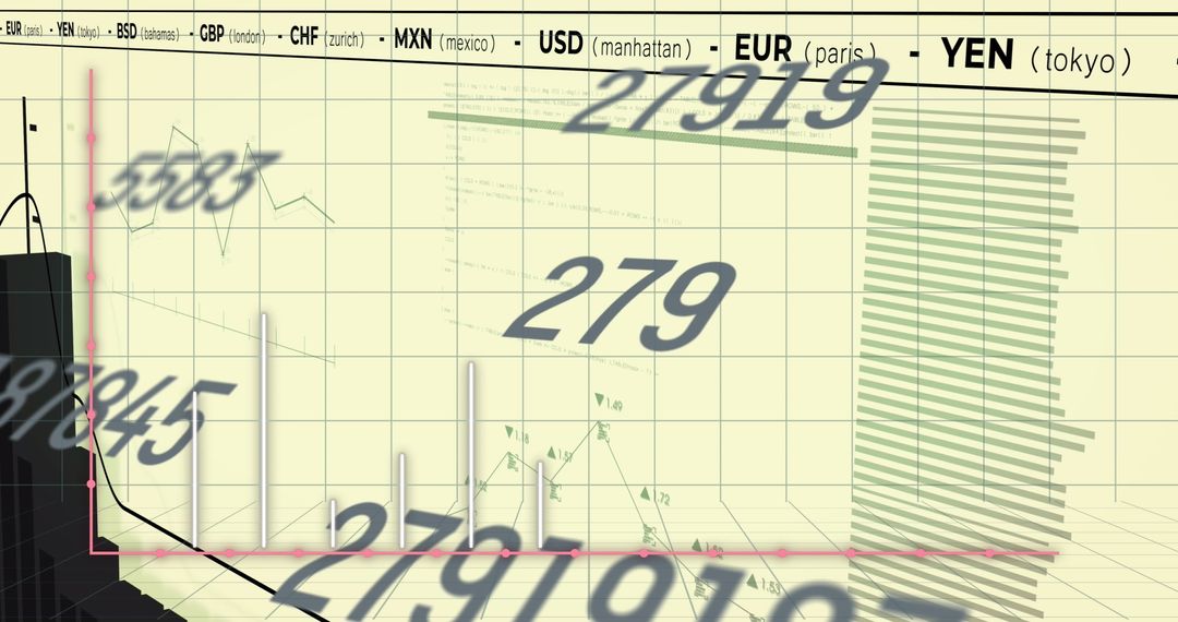 Abstract Financial Data on Grid Interface with Currency Highlights