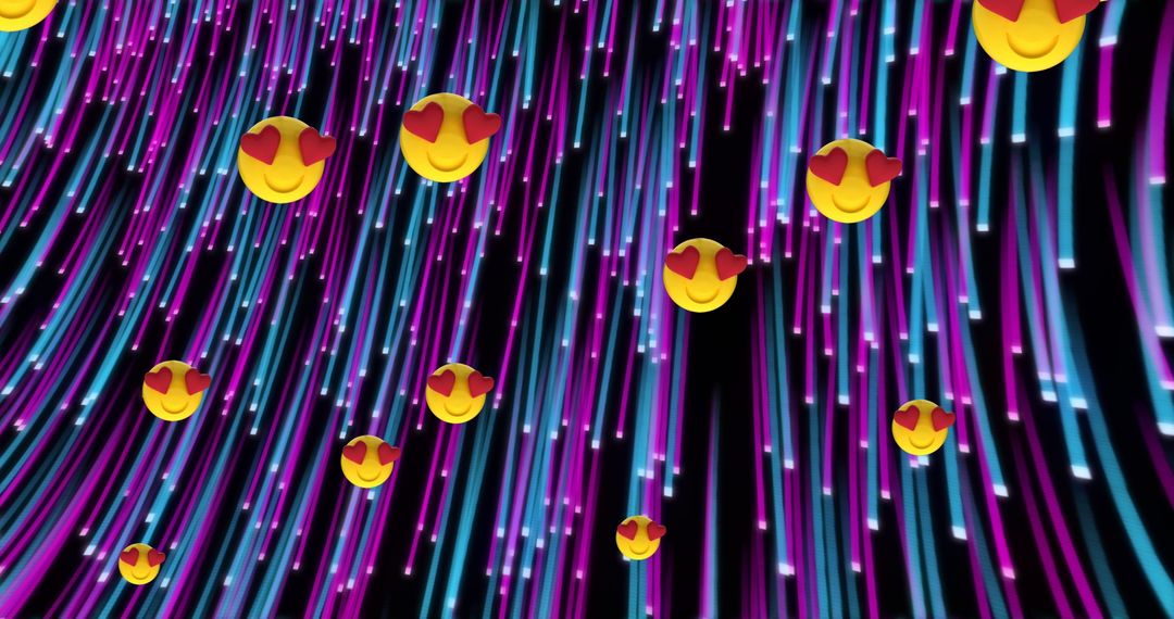 Floating Heart Eyes Emoticons on Vibrant Digital Lights
