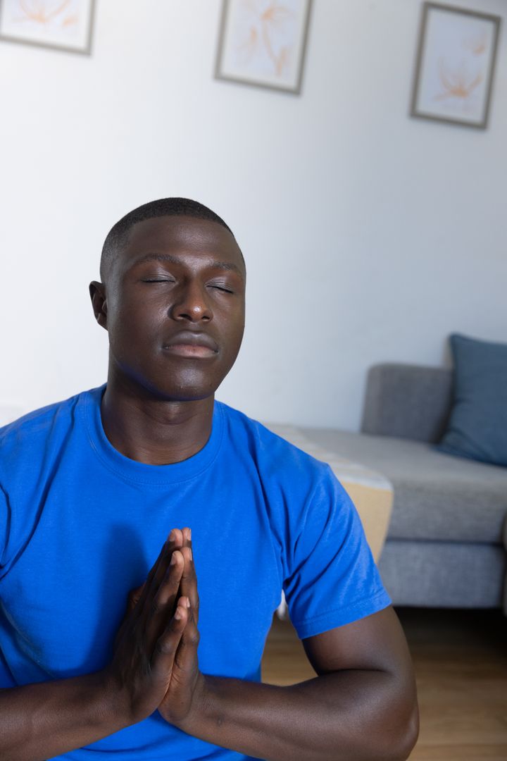 Serene African American Man in Meditation at Home