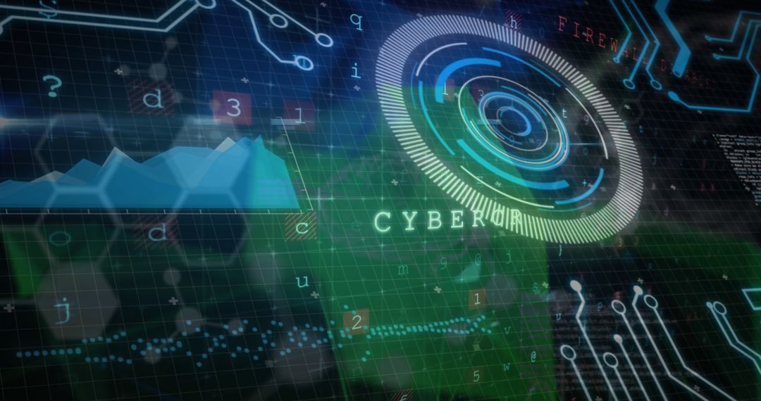 Futuristic Digital Cybersecurity Interface with Data Visualization