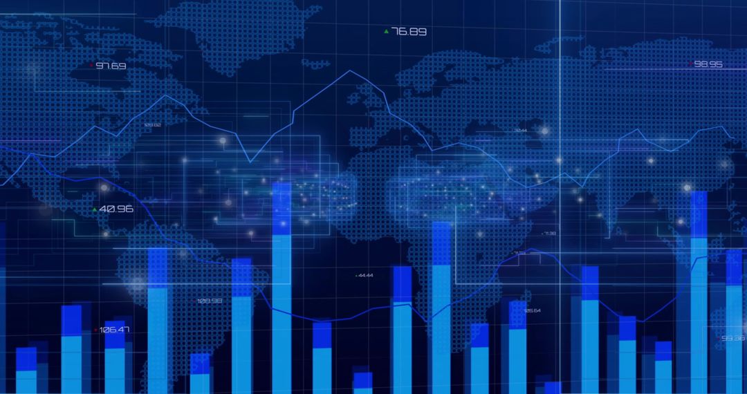 Global Financial Data Dashboard Showing Interactive Bar Charts, Line Trends, and World Map