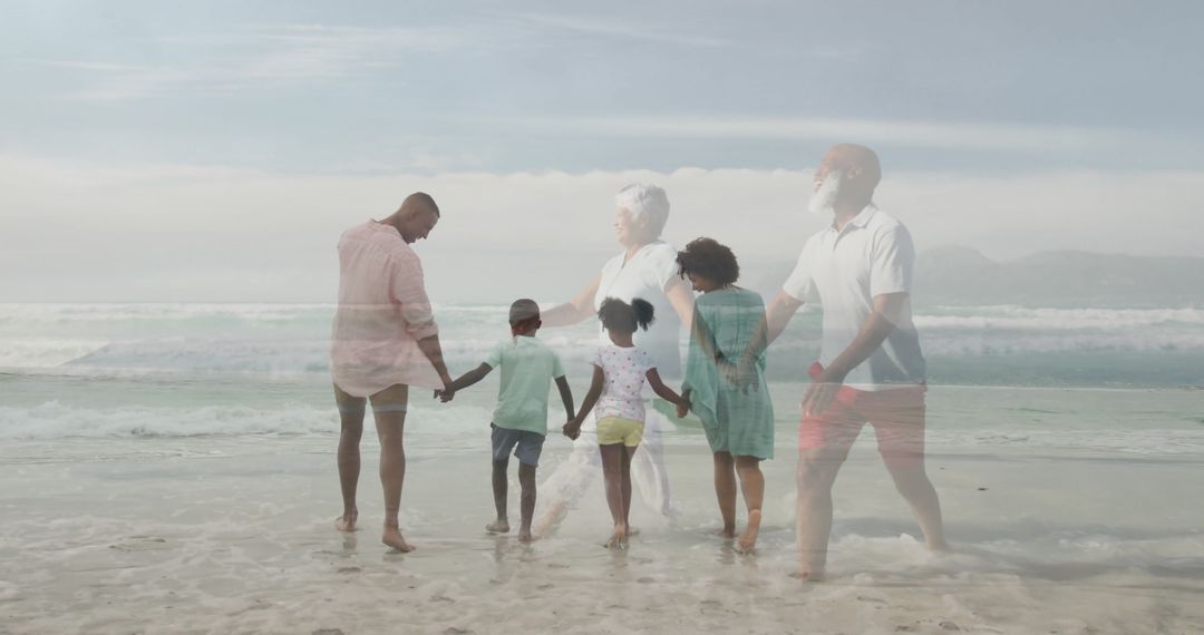 Multigenerational Family Walking on Waves at Scenic Beach