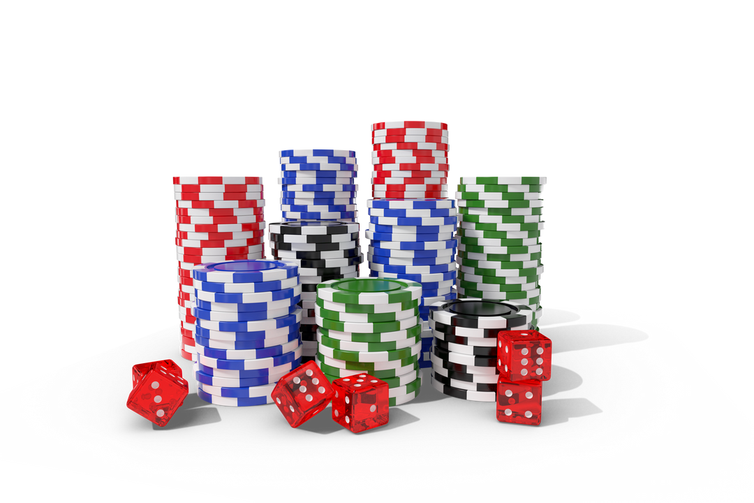 Pile of Multicolored Casino Chips and Red Dice on Transparent Background - Download Free Stock Images Pikwizard.com