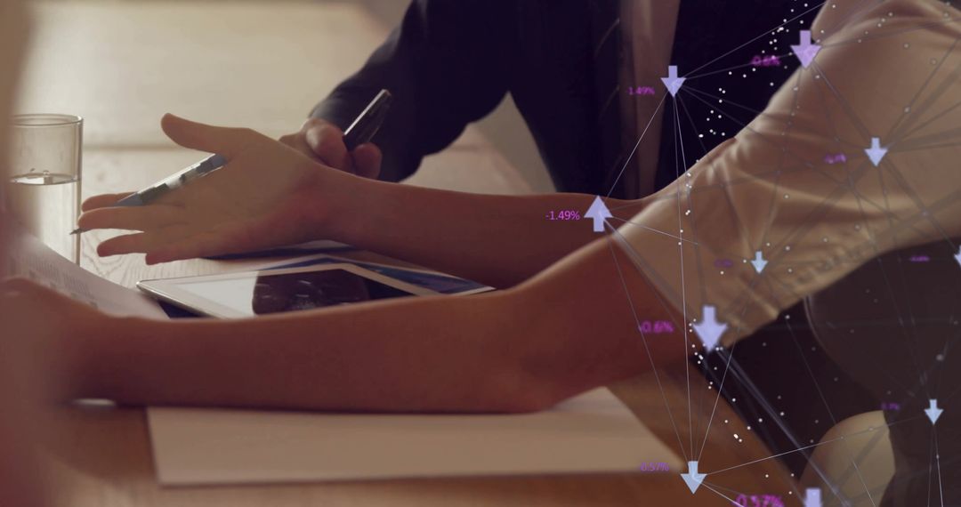 Business Colleagues Collaborating with Digital Connections Overlay