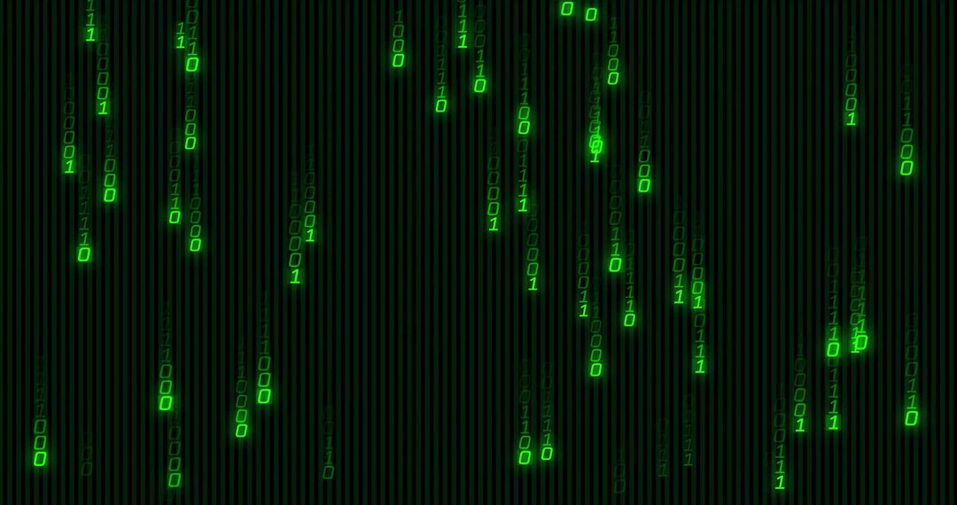 Cascading Neon Green Binary Columns Filling Dark Cyber Grid With Glowing Digits
