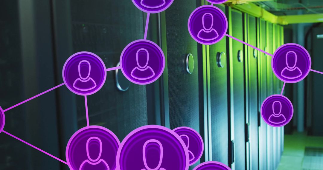 Digital Networking Concept in Server Room with Media Icons