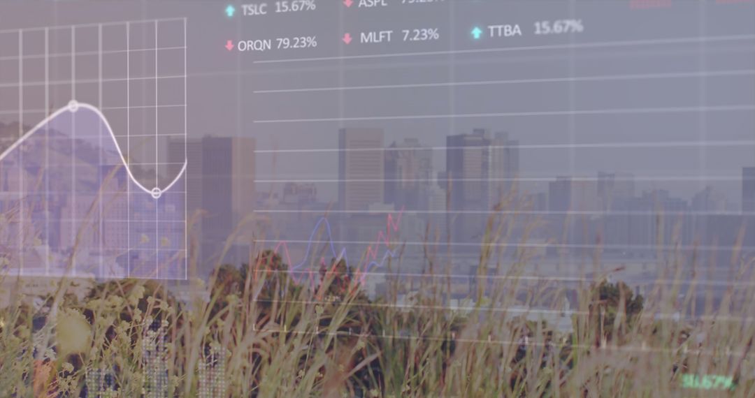 Financial Data Visualization Against Urban Skyline