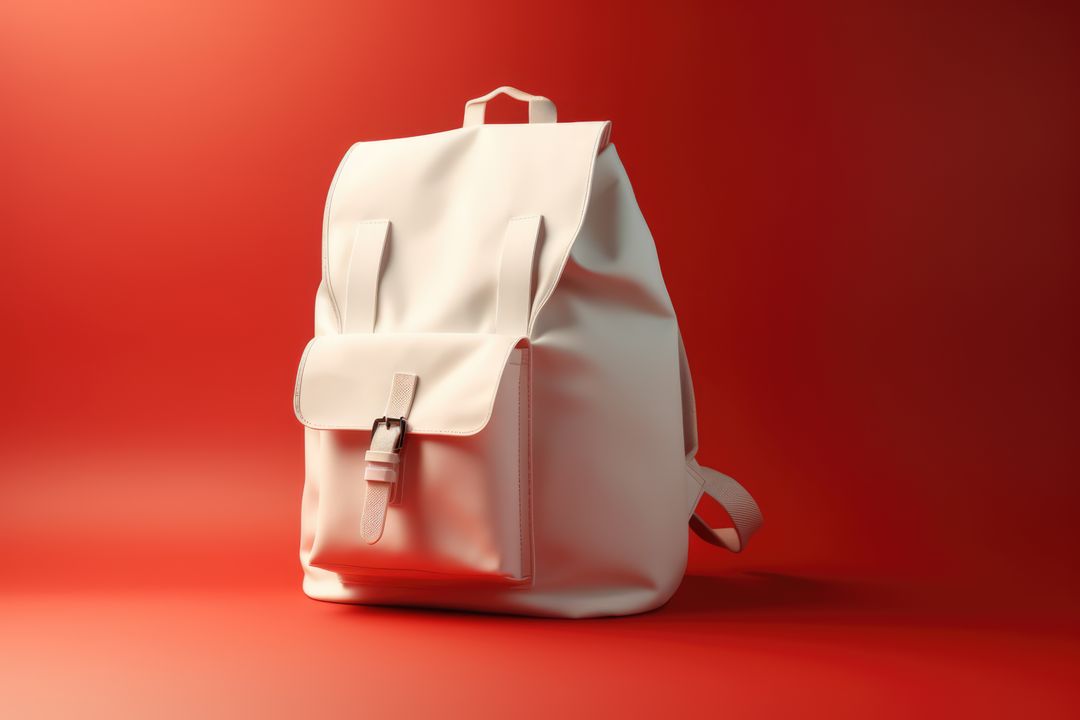 Close up of white school bag on red background, created using generative ai technology - Free Images, Stock Photos and Pictures on Pikwizard.com