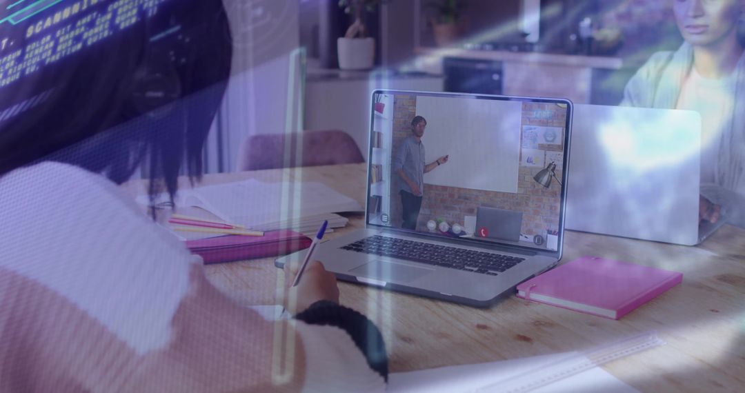 Student Engaged in Virtual Classroom from Home