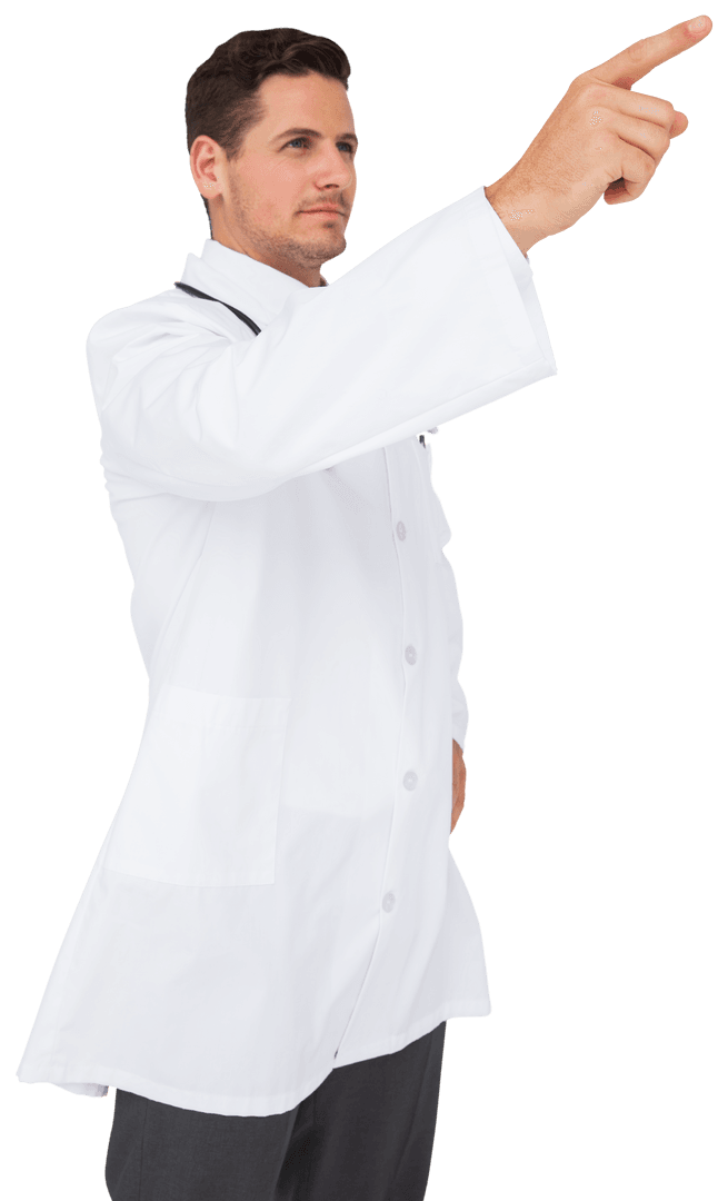 Caucasian Male Doctor Pointing on Transparent Background