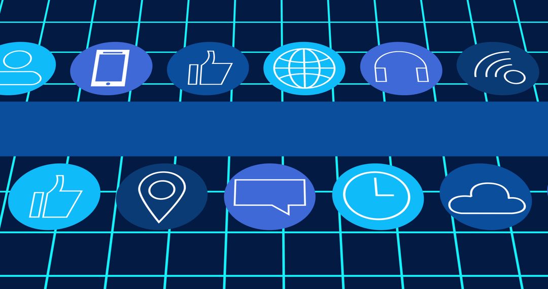 Digital Interface Social Media Network Icons on Blue Grid