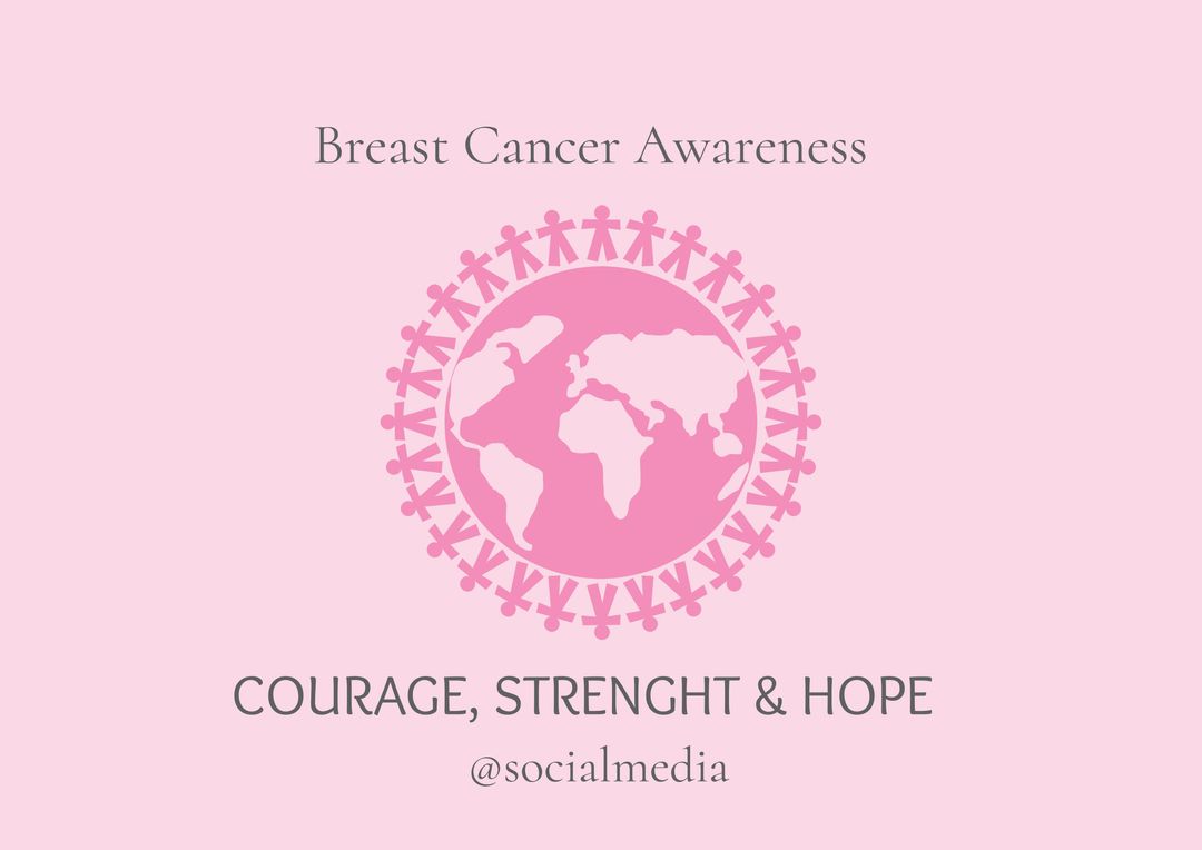 Breast Cancer Awareness Banner with Pink Ribbon and Global Human Chain - Download Free Stock Templates Pikwizard.com