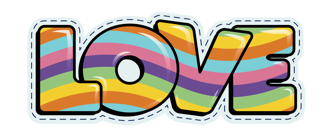Colorful Striped Love Text on Transparent Background
