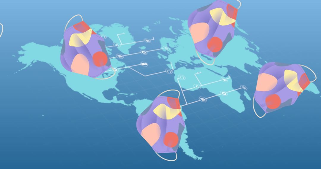 Colorful Face Masks Over World Map Illustrate Global Health Concerns