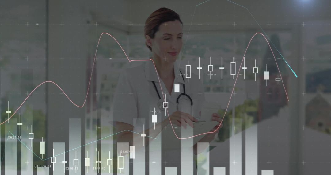 Female Doctor Analyzing Data with Interactive Diagrams