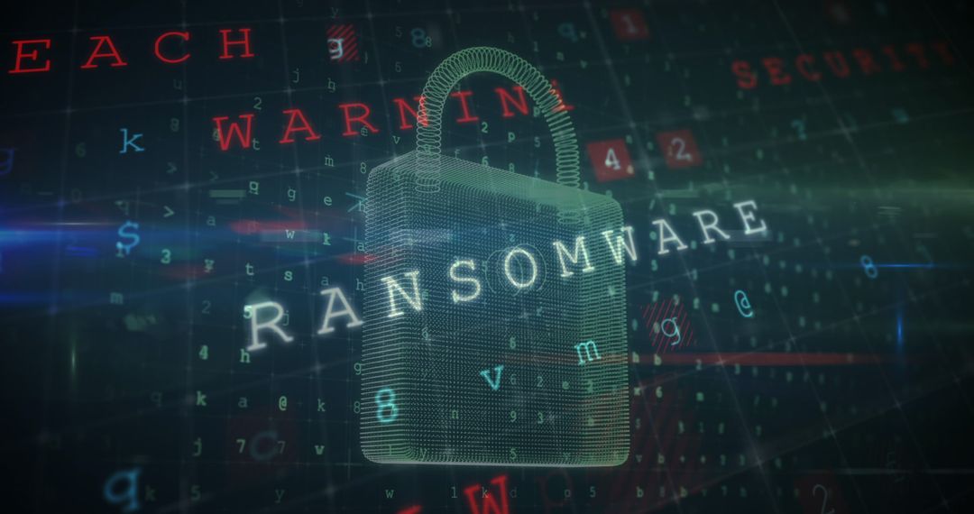 Cybersecurity Concept with Digital Lock and Ransomware Text