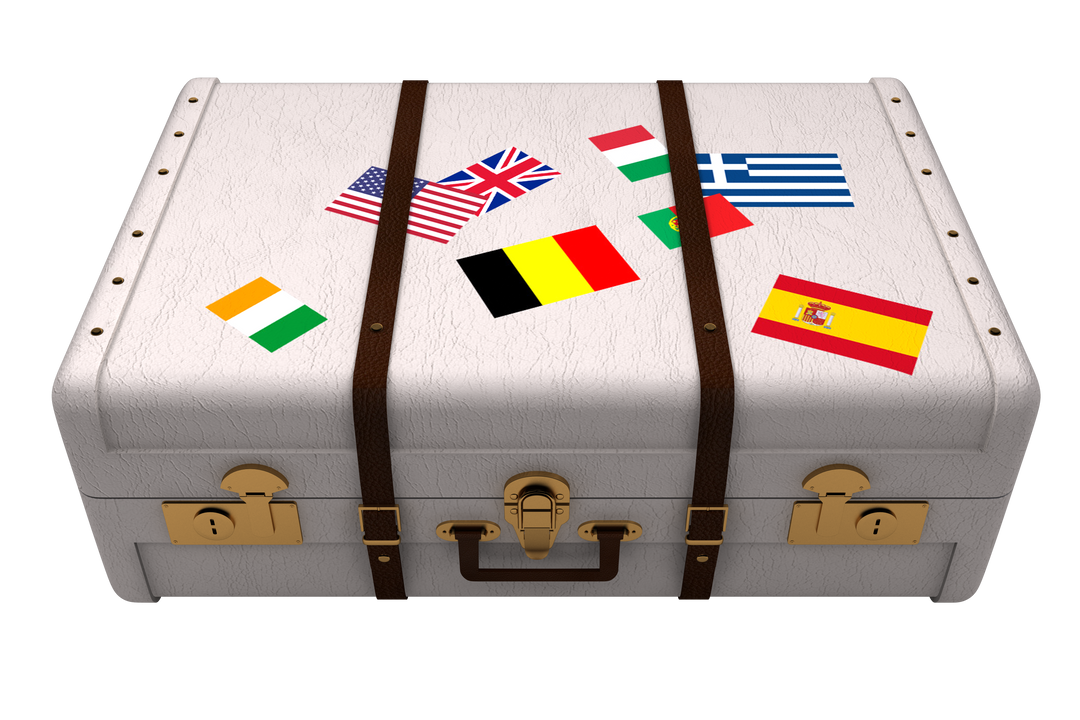 White Travel Suitcase with European Flags on Transparent Background - Download Free Stock Images Pikwizard.com