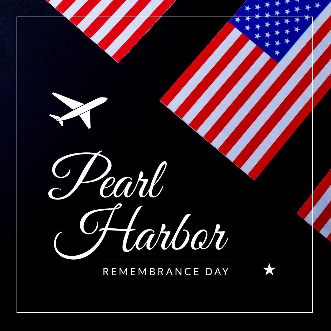 Pearl Harbor Remembrance Day Tribute with American Flags and Airplane