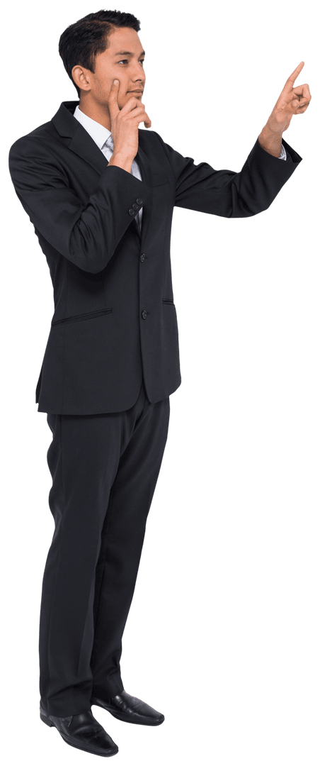 Focused Businessman Pointing Out with Confidence on Transparent Background