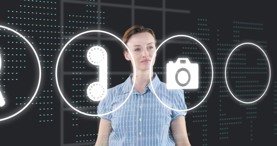 Businesswoman Interacting with Futuristic Digital Interface