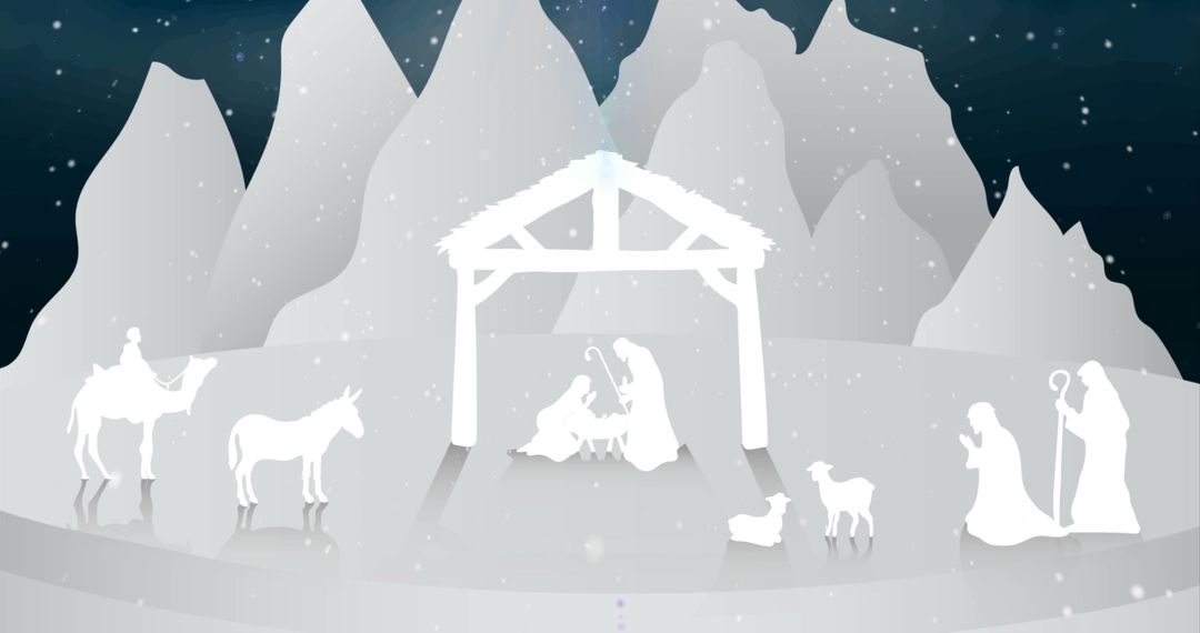 Minimalist Nativity Scene Illustration Against Snowy Mountain Background - Free Images, Stock Photos and Pictures on Pikwizard.com