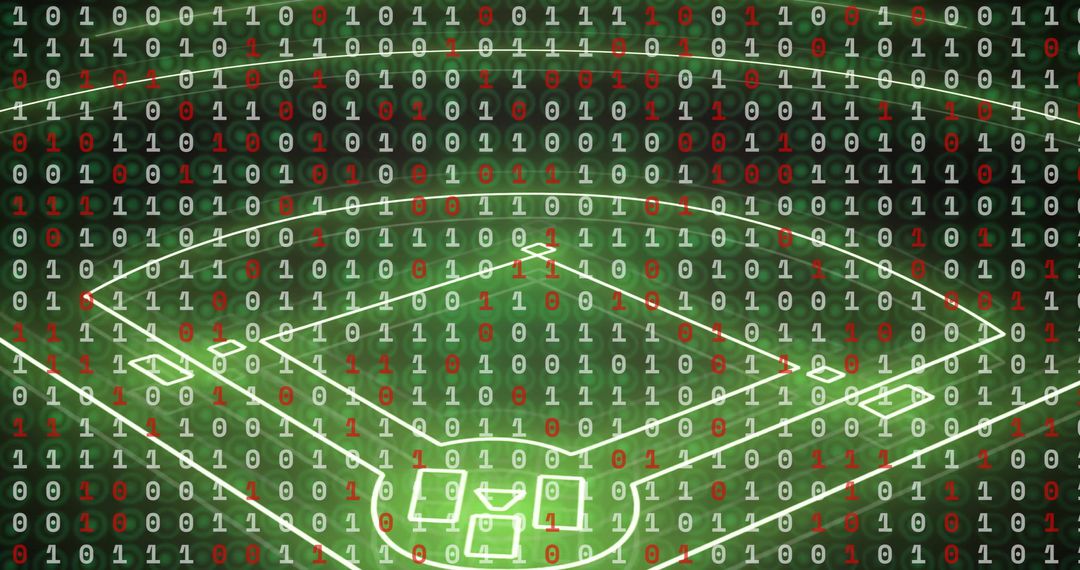 Binary Code Over Baseball Field Illustrating Sports Analytics