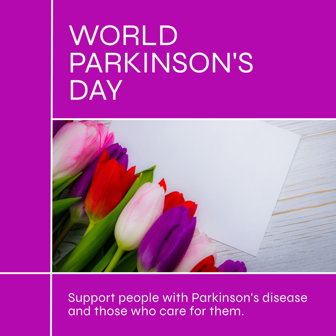 World Parkinson's Day with Blank Card and Colorful Flowers