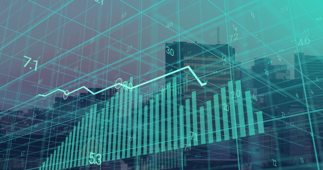 3D Financial Graph and Cityscape Futuristic Dashboard