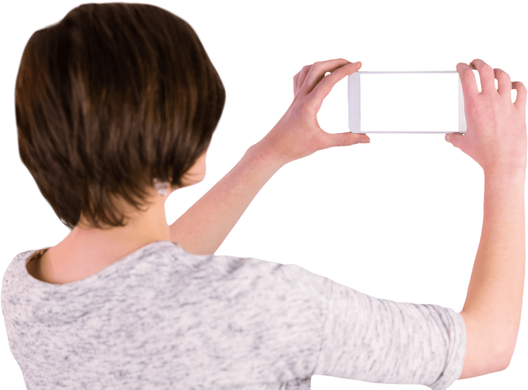 Transparent Background Woman Photographing with Smartphone