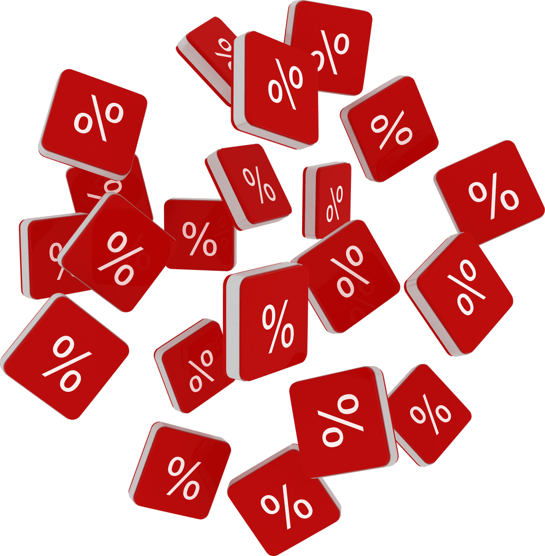 Transparent 3D Red Percent Signs Floating in Air