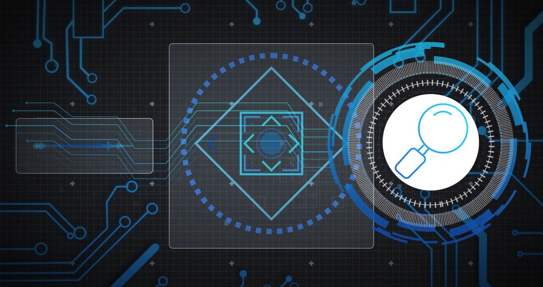 Futuristic Digital Network Interface with Search Symbol